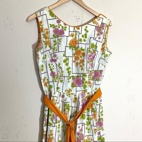 VTG 60’s Mode O’Day Orange Belted Waist Floral Dress USA Cottagecore Boho - Picture 5 of 12